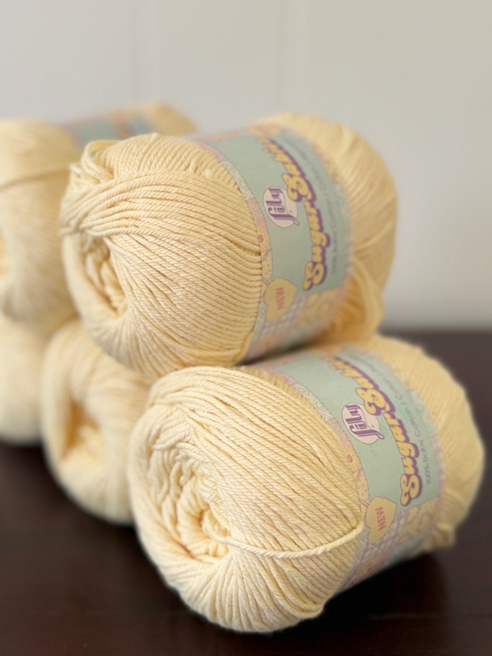 {VTG} Lily Sugar Babies - Baby Yellow - 4 skeins 100% USA Cotton Yarn |same lot|